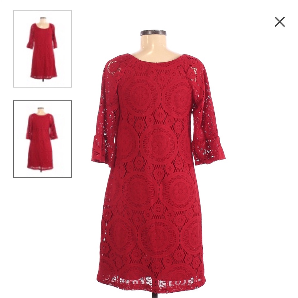Rabbit Rabbit Rabbit Red Lace A Line 3/4 sleeve - Picture 2 of 4